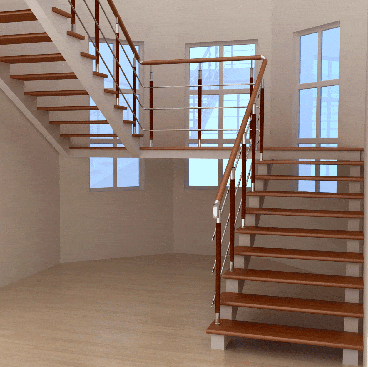 Открытая лестница на второй этаж в частном доме